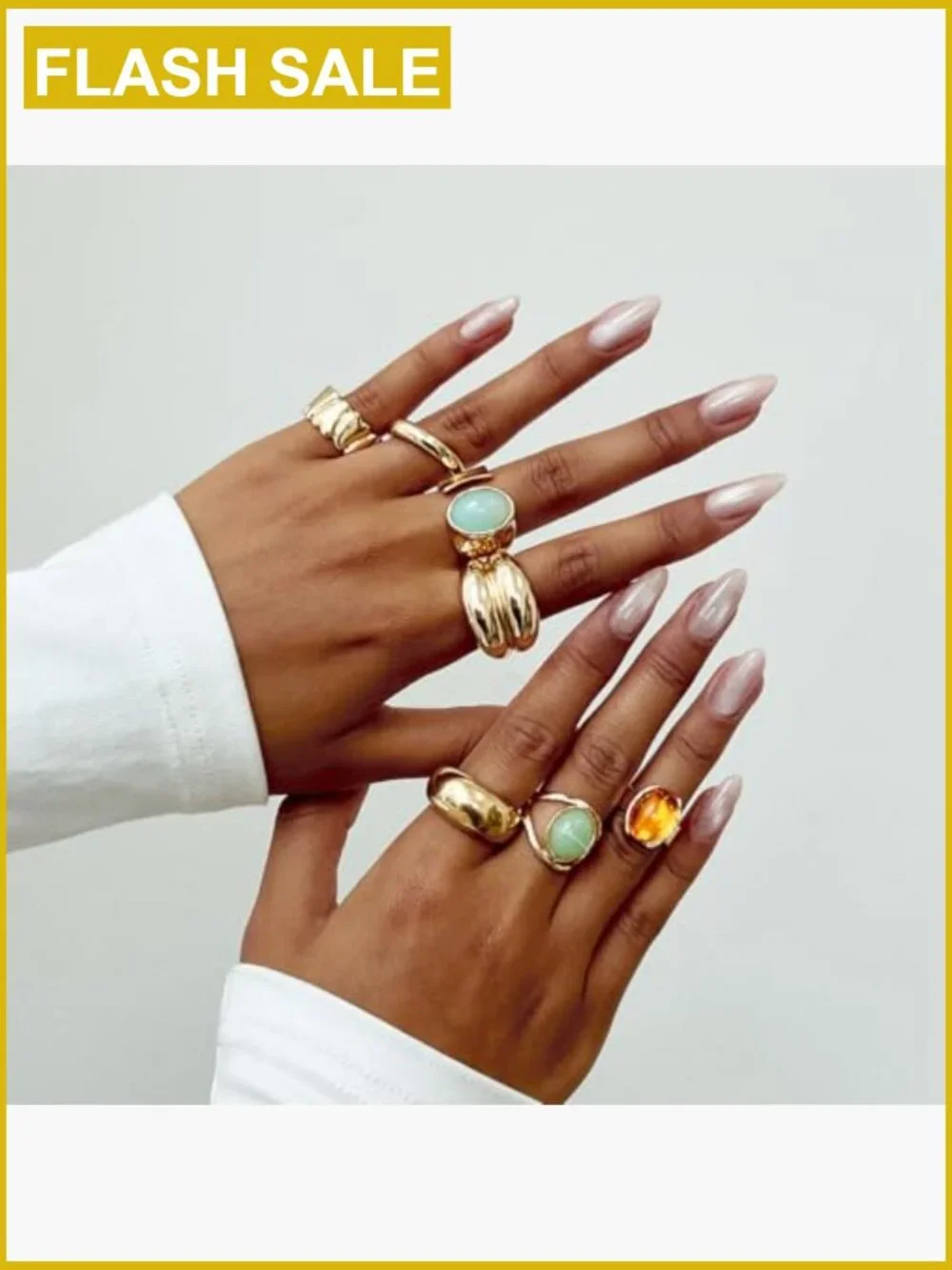 Chunky Stacking Ring Set - 7 Adjustable Rings for Women